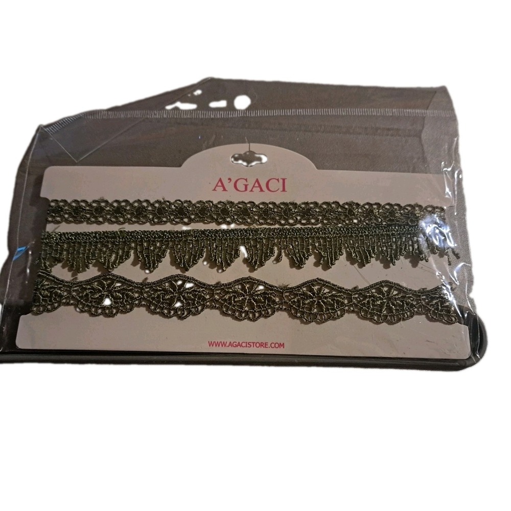 A'gaci Olive Green Lace Choker Necklace Set Of 3 New